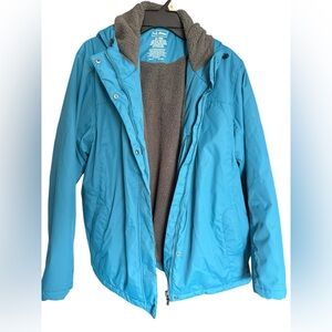 L.L. Bean Aquamarine Jacket with Gray Fleece Lining Hood Medium